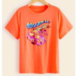 Neon Orange Car & Letter Graphic Tee